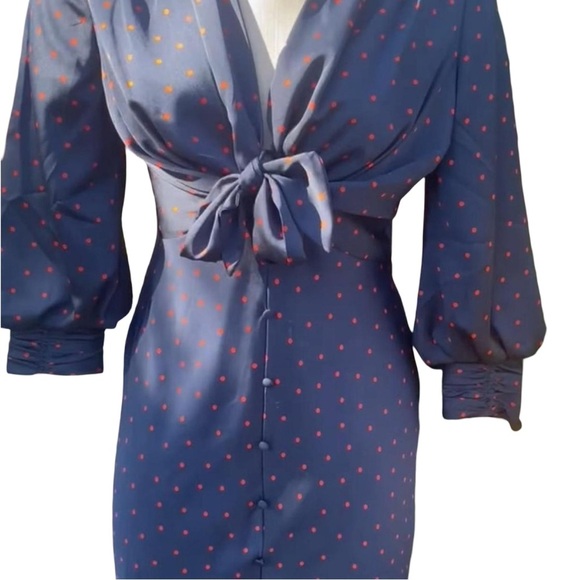 ASOS Dresses & Skirts - ASOS polka dot Womens 8 Satin Tie Front Midi Dress Button Detail Navy